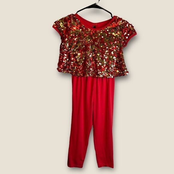 5 for $25🔥Girls Small (6/6X) Wonder Nation Red Sequined Jumpsuit - Picture 1 of 5